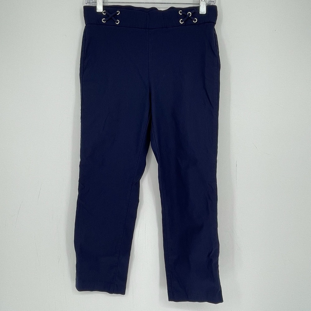 Rafaella Women's Navy Crisscross Waist Stretch Straight Leg Ankle Pants Size 6